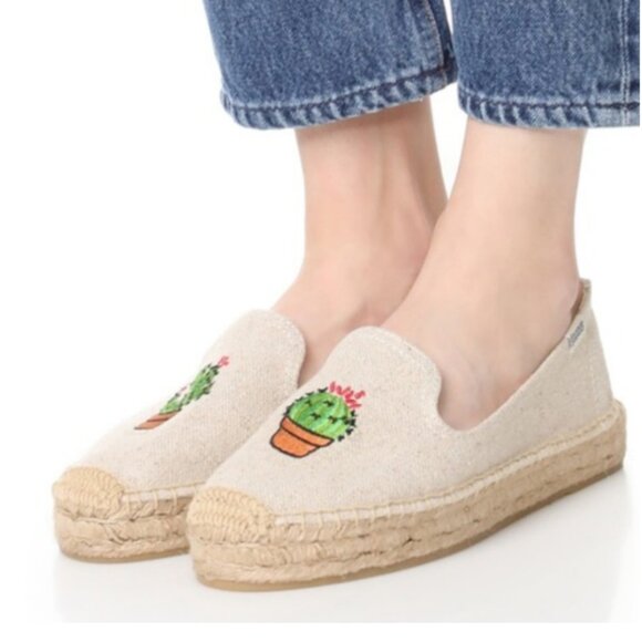 Soludos Shoes - Anthropologie Soludos Womens Beige Pull On Embroidered Cactus Espadrilles Flat 8